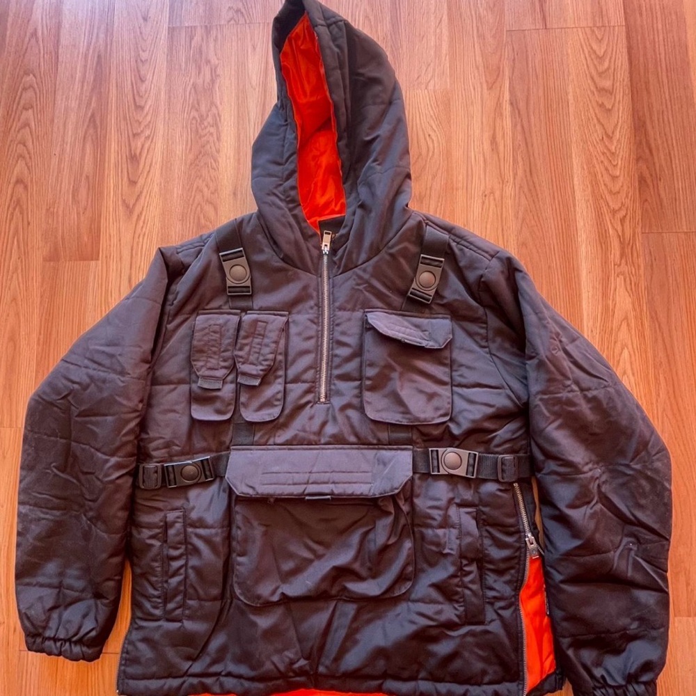 Men's Tactical Black and Orange Hooded Jacket